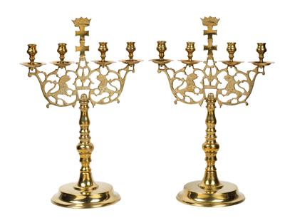 A pair of Danzing candlesticks with four flames, - Antiquariato - orologi, sculture, maioliche, arte popolare