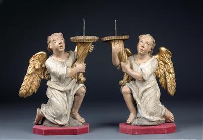 A pair of candelabras with angels, - Starožitnosti