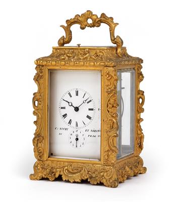 A Historism Period travel alarm clock from Prague - Antiques: Clocks, Sculpture, Faience, Folk Art, Vintage