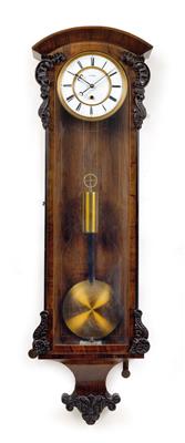 A Late Biedermeier wall-mounted pendulum clock from Vienna, with 1 month power reserve, - Antiques: Clocks, Sculpture, Faience, Folk Art, Vintage