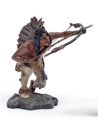 F. X. Bergmann - Wiener Bronze, Indianer mit Bogen, - Uhren, Metallarbeiten, Vintage, Fächersammlung, Fayence, Skulpturen, Volkskunst