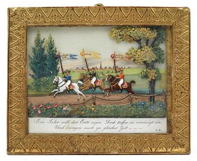 Josef Endletzberger, a greetings card with horsemen, - Clocks, Vintage, Sculpture, Faience, Folk Art, Fan Collection