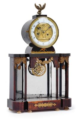 Kleine Empire Kommodenuhr mit Automat - Uhren, Metallarbeiten, Vintage, Fächersammlung, Fayence, Skulpturen, Volkskunst