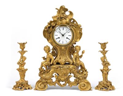 A Neo-Rococo bronze mantelpiece set - Clocks, Vintage, Sculpture, Faience, Folk Art, Fan Collection