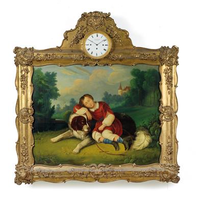 A Late Biedermeier picture clock with musical mechanism - Clocks, Vintage, Sculpture, Faience, Folk Art, Fan Collection