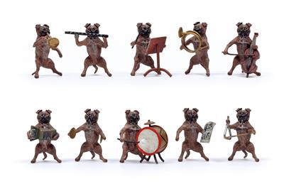 Viennese bronze: band of pugs, - Clocks, Vintage, Sculpture, Faience, Folk Art, Fan Collection