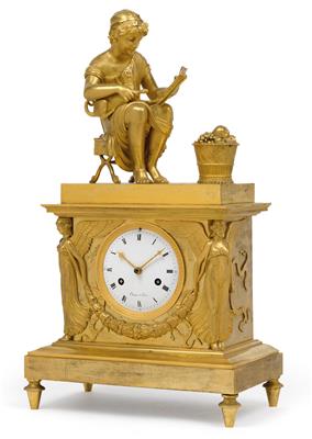 A Charles X bronze mantel clock "Lady with Pug" - Antiquariato - orologi, vintage, arte asiatica, maioliche, arte popolare, sculture