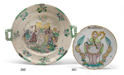 A dish with handles, Gmunden around 1800, - Antiques: Clocks, Vintage, Asian art, Faience, Folk Art, Sculpture