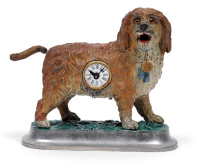 Historismus Automaten Tischuhr "Hund" - Uhren, Metallarbeiten, Vintage, Asiatika, Fayencen, Volkskunst, Skulpturen