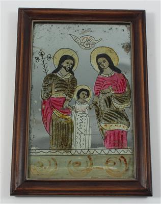 The Holy Family on the way to the Temple, mirror painting on glass, - Antiquariato - orologi, vintage, arte asiatica, maioliche, arte popolare, sculture