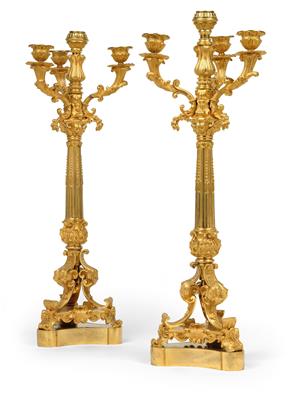 A pair of candelabras with four flames, - Starožitnosti