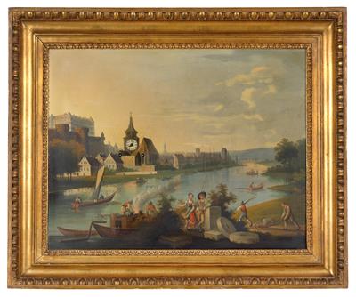 A Biedermeier picture clock "Pirna and Castle Sonnenstein" - Umění a starožitnosti