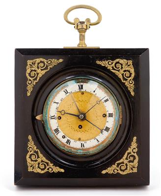A Biedermeier travel alarm clock with date - Arte e antiquariato