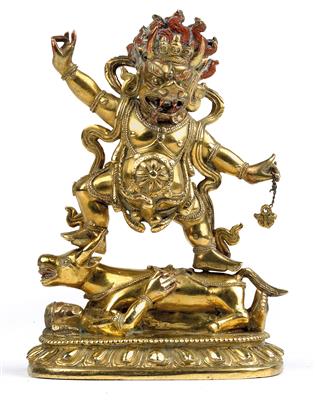 Feuervergoldete Bronzefigur des Yama, Tibet, 18./19. Jh. - Uhren, Metallarbeiten, Vintage, Asiatika, Fayencen, Skulpturen, Volkskunst