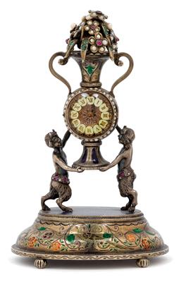 Kleine Historismus Silber Emailtischuhr - Uhren, Metallarbeiten, Vintage, Asiatika, Fayencen, Skulpturen, Volkskunst