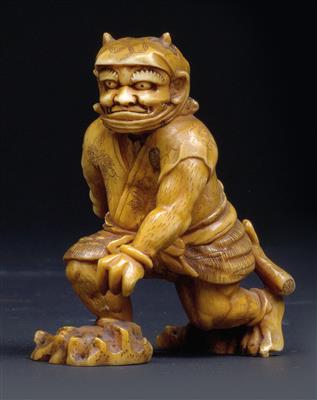 An ivory okimono of an oni, Japan, 19th century - Antiques and art
