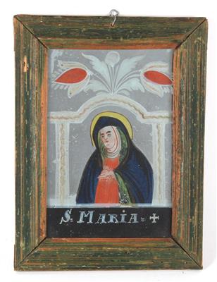 A mirrored painting behind glass, The Virgin, - Umění a starožitnosti