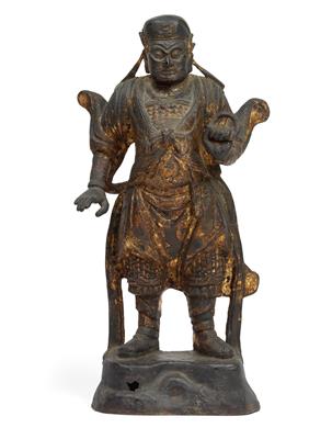 Bronzefigur des Kriegsgottes Guandi, China, 17./18. Jh. - Uhren, Metallarbeiten, Asiatika, Fayencen, Skulpturen, Volkskunst