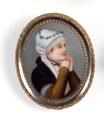 A brooch with portrait of a lady, - Umění a starožitnosti