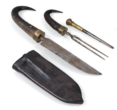 A three-part waggoner’s set of cutlery made of chamois, - Umění a starožitnosti