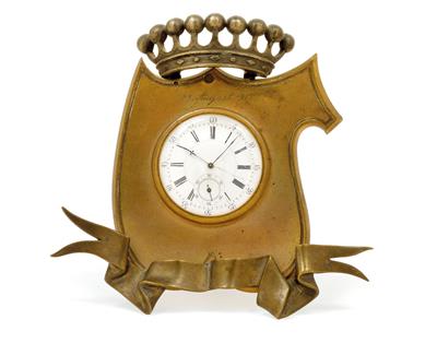 Kleine Bronze Tischuhr mit Grafenkrone - Uhren, Metallarbeiten, Asiatika, Fayencen, Skulpturen, Volkskunst