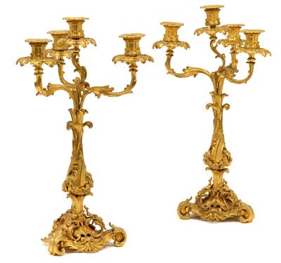 A pair of four-flame candelabras, - Umění a starožitnosti