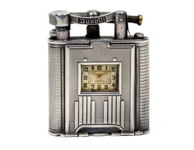 An Art Deco silver lighter with clock "Dunhill" - Clocks, Asian Art, Vintage, Metalwork, Faience, Folk Art, Sculpture