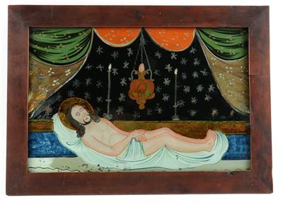 A reverse glass painting, The Burial of Christ, - Clocks, Asian Art, Vintage, Metalwork, Faience, Folk Art, Sculpture