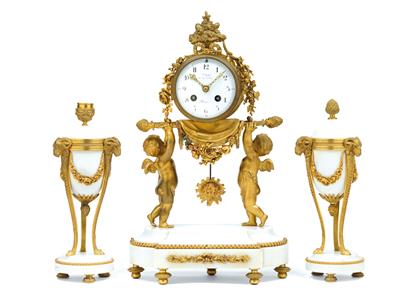 A neoclassical marble mantelpiece set - Clocks, Asian Art, Vintage, Metalwork, Faience, Folk Art, Sculpture