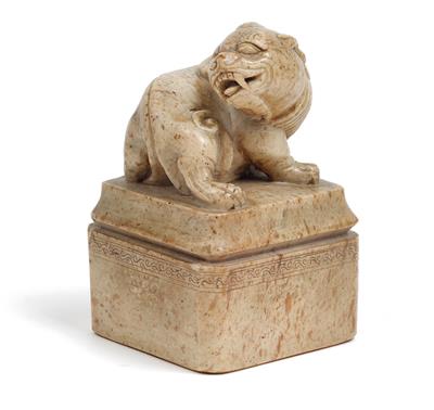 A soapstone seal with a Foo lion, China, late Qing Dynasty/Republic Period - Uhren, Metallarbeiten, Asiatika, Vintage, Fayencen, Skulpturen, Volkskunst
