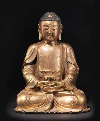 A fire-gilt bronze figure of Buddha Amithaba, China, Ming Dynasty - Umění a starožitnosti