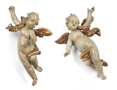 A pair of winged angels, - Clocks, Asian Art, Metalwork, Faience, Folk Art, Sculpture