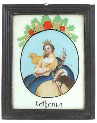 A reverse glass painting, Saint Catharine, Bohemia, - Antiques