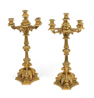 A pair of candelabras with seven flames, - Starožitnosti
