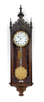 A large Neogothic wall pendulum clock, with 1-month power reserve - Antiques