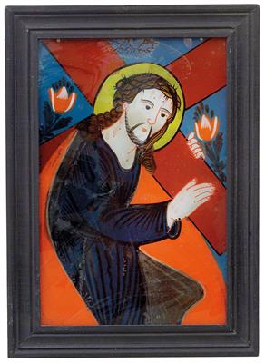 A reverse glass painting, Christ carrying the Cross, - Umění a starožitnosti