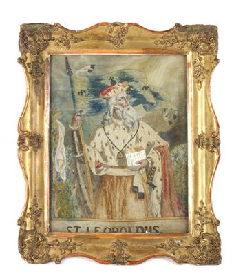 A silk embroidered image, St. Leopold, - Antiques