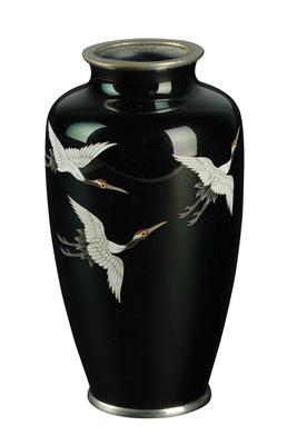 A Cloisonné Vase with Three Cranes. Ando Workshop, Nagoya, Japan, Meiji Period - Antiques (Clocks, Asian Art, Metalwork, Faience, Folk Art, Sculpture)