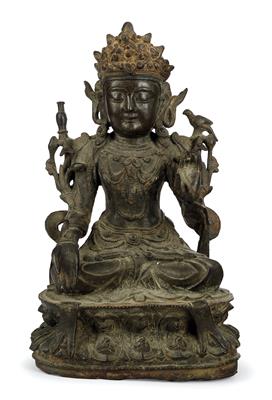 Manjushri, China, 17./18. Jh. - Antiquitäten (Uhren, Metallarbeiten, Asiatika, Fayencen, Skulpturen, Textilien, Volkskunst)