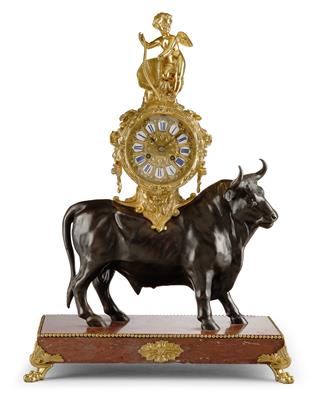 A Large Historicist Bronze Mantel Clock “Cupid on a Bull” - Starožitnosti