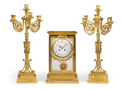 Neoklassizismus Bronze Kamingarnitur - Antiquitäten (Uhren, Metallarbeiten, Asiatika, Fayencen, Skulpturen, Textilien, Volkskunst)