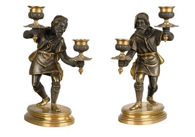 A Pair of Candleholders in the Form of Huntsmen, - Antiquariato