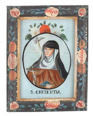 A Reverse Glass Painting, St. Cresentia, - Antiques (Clocks, Asian Art, Metalwork, Faience, Folk Art, Sculpture)