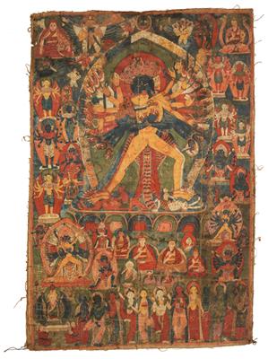 Thangka des Kalacakra, Amdo, Tibet, 19. Jh. - Antiquitäten (Uhren, Metallarbeiten, Asiatika, Fayencen, Skulpturen, Textilien, Volkskunst)