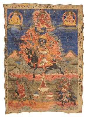 Thangka of the Tutelary God Shingjachen, Tibet, 19th century - Antiques (Clocks, Asian Art, Metalwork, Faience, Folk Art, Sculpture)
