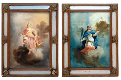Two Reverse Glass Paintings, St. Barbara and St. Catherine, - Antiquariato