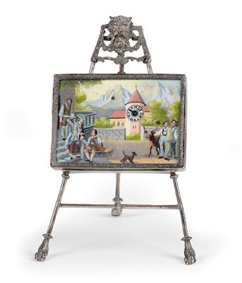 A Silver Miniature Pictorial Clock - Starožitnosti - Část 1