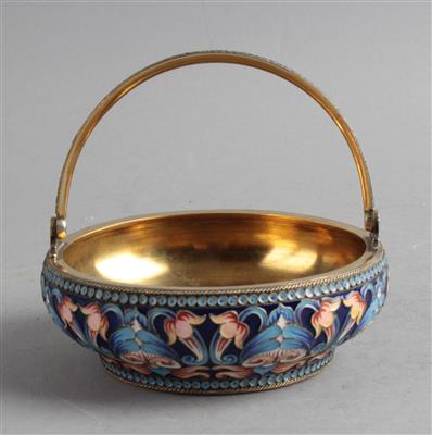 Moskauer Henkelschale mit Cloisonnéemail, - Stříbro