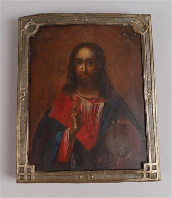 Russische Ikone - Christus Pantokrator, - Silber