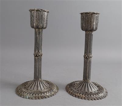 Paar Silber Filigran-Kerzenleuchter, - Stříbro